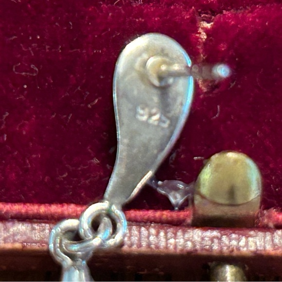 Sterling Silver Puffy Two-Tier Teardrop Earrings Vintage - Picture 3 of 4